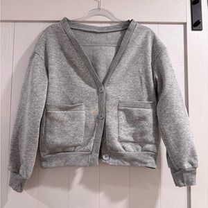 Gray Button-Up Cardigan and Wide Leg pant set